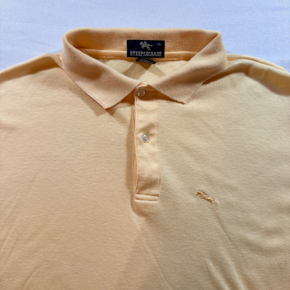 Steeplechase Polo Shirt Mens XL Yellow Short Sleeve Cotton Blend Casual Made USA